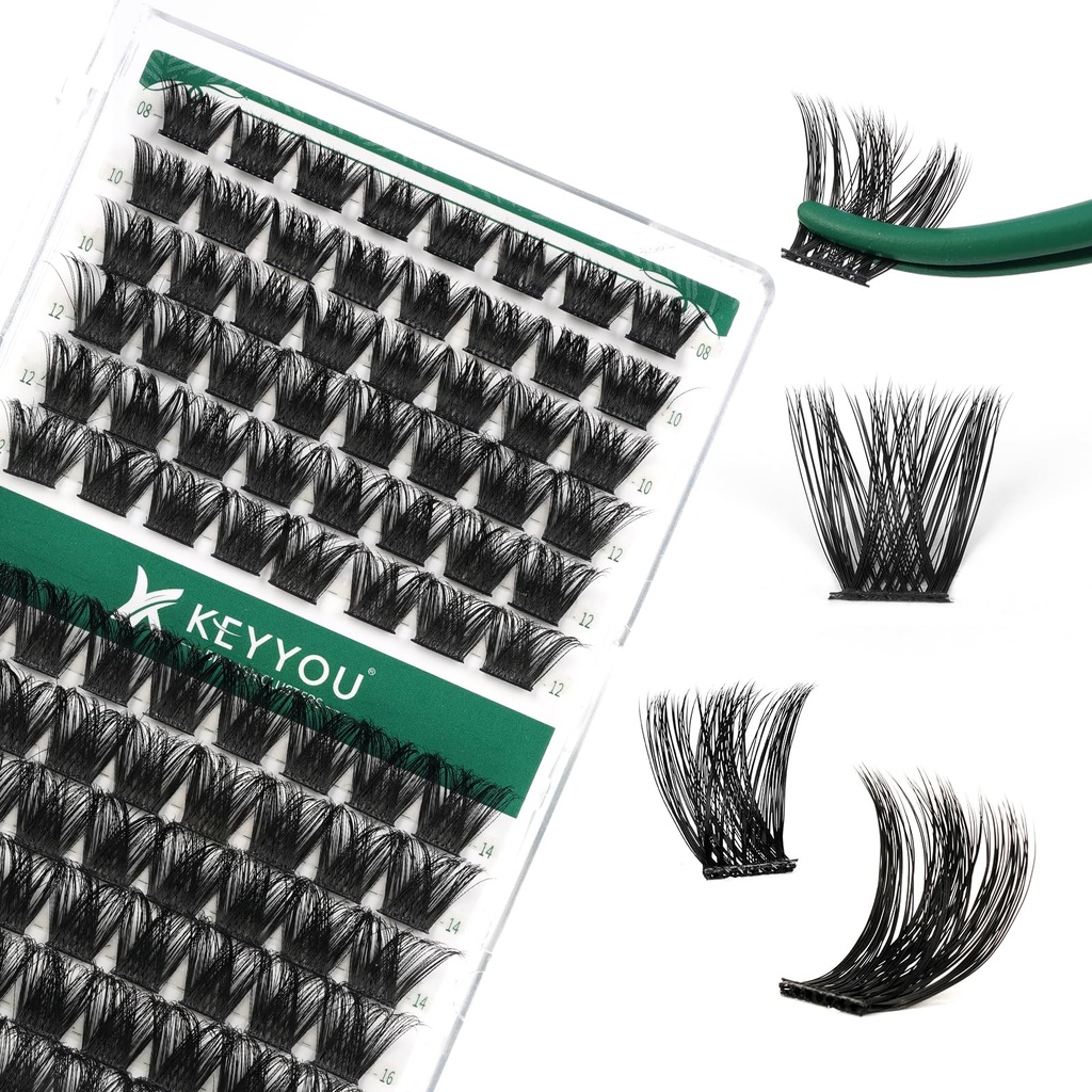 Lash Clusters 96pcs Individual Lashes Y02 D Curl 10-18MIX Cluster Lashes KEYYOU Volume Wispy Lash Extension Soft&Comfortable Easy DIY at Home(Y02,D-10-18MIX)