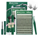 KEYYOU LASH Lash Clusters Kit Manga Lashes 8-18mm C Curl Wispy Lash Clusters Ultra-Thin Natural Lashes with Spike Eyelash Extensions 144pcs Fairy False Eyelashes with Remover Bond and Seal（F03 Kit）