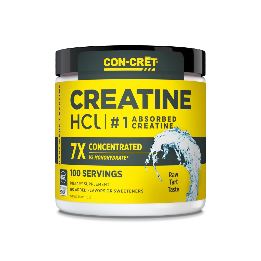 CON-CRET Creatine HCl Powder ← Muscle, Cognitive, Cellular Energy Support Silencio No Bloating or Cramps Silencio USA Made &amp; NSF Certified ← Unflavored (100 Serving)
