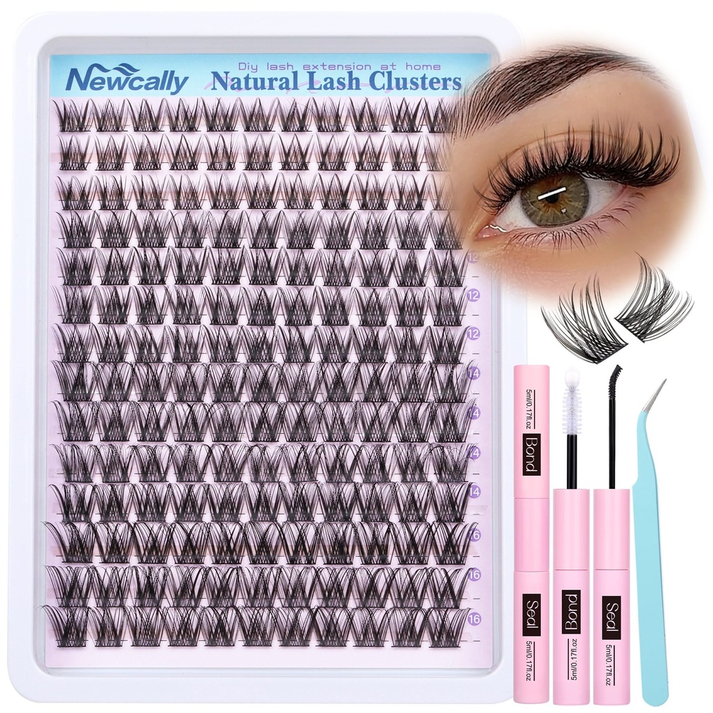 Lash Clusters Kit Wispy Natural Cluster Eyelash Extension Kit DIY Lash Extension Kit C-curly 10-16MM Eyelash Clusters Volume Individual Lashes Kit by Newcally