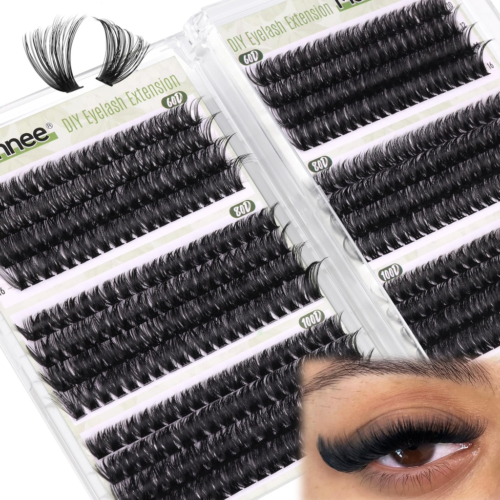 D-Curly Cluster Eyelash Extensions 480Pcs Volume Lash Extensions DIY Eyelash Extensions for Beginners Wispy Eyelash Clusters Natural Full Thick Individual Lashes Clusters (60D 80D 100D Mixed, 10-16MM)