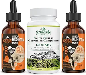 Active Hexose Correlated Compound 1500 mg Supplement 90 Capsules Bundle with 2000mg Liposomal Mushroom Complex Drops 60 Servings