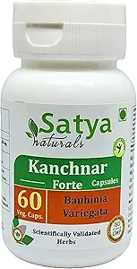 Kanchnar Forte Capsules 500 mg. 60 Veg. Capsule | Kanchnar (Bauhinia Variegata) Extract Capsules for Men and Women | Ayurvedic Herbal Supplement/Remedies | 10:1 Forte (1 Bottle of 60 Capsules)