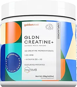 GLDN Creatine - Monohidrato de Creatina con HMB para el apoyo y recuperación muscular sostenidos con vitamina D3 y K2 para la salud ósea y conjunta - Diseñado para mujeres y hombres - Polvo Desarmado - 30 Servir