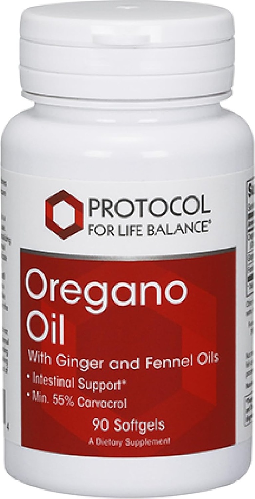 PROTOCOL FOR LIFE BALANCE Oregano Oil 0.2 mL - for Intestinal Support - Minimum 55% Carvacrol - with Ginger & Fennel Oil - Dairy Free & Egg Free - 90 Softgels