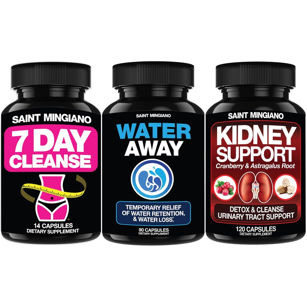 7-Day Colon Cleanse + Water Away + Kidney Detox – Triple Action Bloat Relief & Cleanse Support