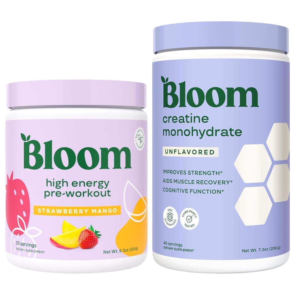 Bloom Unflavored Creatine and Strawberry Mango Pre Workout Bundle