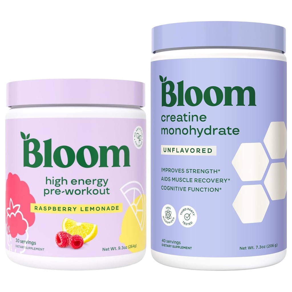 Bloom Unflavored Creatine and Raspberry Lemonade Pre Workout Bundle