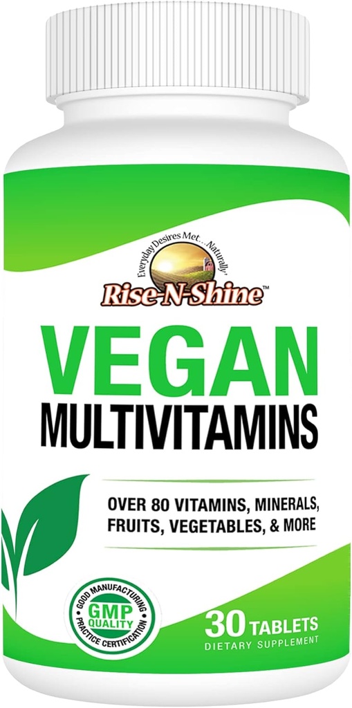 MultiVitaminas Veganas Rise-N-Shine MultiVitamin y MultiMineral para Hombres y Mujeres con Más de 80 Vitaminas, Minerales, Frutas, Verduras y Más 30 Cuentas