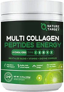 NATURE TARGET Multi-Collagen-Peptides-Powder - Collagen Hidrolyzed con Energía Blend + Multivitamínico &amp; Minerales, apoya el cabello de la piel de la energía Nail " Joint, Non-GMO, 35 Servings