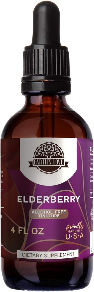 Amor de la Tierra - Extracto Herbal Libre de Alcohol Extracto Tintura, Elderberry Superconcentrado (Sambucus Nigra) Berry seco (4 Fl Oz)