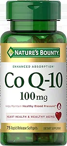 Nature's Bounty CoQ10, Helps Maintain Healthy Blood Pressure, 100 mg, Rapid Release Softgels, 75 Count