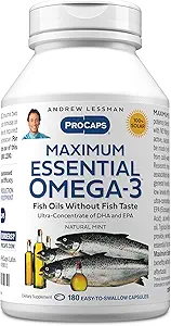 ANDREW LESSMAN Maximum Essential Omega-3 Mint - 180 Softgels - Ultra-Pure, Alta Potencia Omega-3 Oils. High DHA, No Stomach Upset, No Contaminants, No Mercury. Pequeño fácil de absorber Softgels