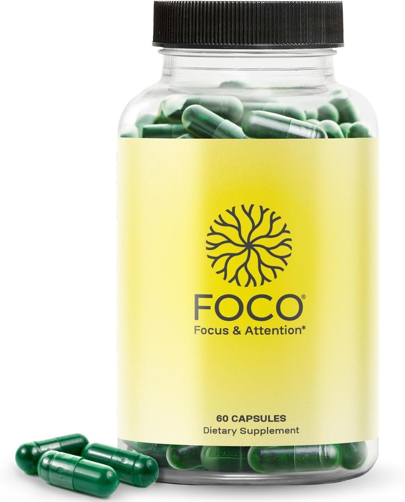 Piense que FOCO capsules (13+) Suplemento de enfoque natural para adolescentes y adultos - Nootropic cerebral para la concentración, memoria, claridad mental, vitaminas de mejora cognitiva - Suplementos de atención - 60 cápsulas