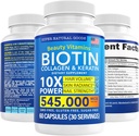 Biotina y colágeno Vitaminas + Keratina con Folato - Tratamientos de Pérdida de Cabello para Mujeres &amp; Hombres - Follicle, Skin y Nails Suplementos para el Crecimiento del Pelo &amp; Postpartum Support - GMO Gratis &amp; Gluten Gratis (60 Caps)