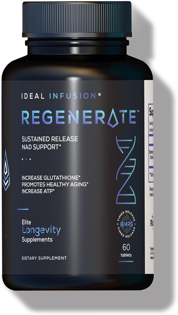 Regenerar suplemento de liberación sostenida para NAD & NR Biosynthesis, Boost ATP, NAD+, Glutathione: Cardiovascular Health & Muscle Vitality (60 Servings) Vegan