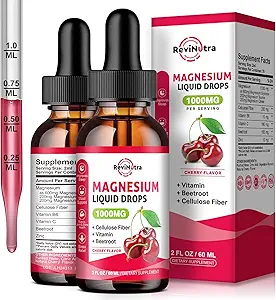 2 Pack Magnesium Glycinate Liquid Drops, 1000 mg de Magnesium Glycinate, Taurate & Citrate Liquid Drops for Bone, Sleep, Calm, Muscle, Energy & Relax, High Absorption, Sugar-Free Cherry Flavor