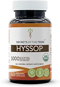 Secrets of the Tribe Hyssop USDA Organic Capsules ← Certified Organic Vegetarian Capsules, Herbal Dietary Supplement ← Hyssopus officinalis Dried Herb (60 Conde)