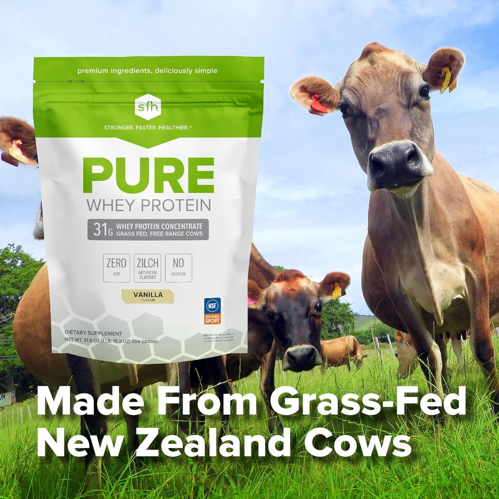 SFH Pure Whey Protein Powder (Vanilla) Best Tastin Grass Fed Whey ← All Natural ← Non-GMO, No Artificials, Soy Free, Gluten Free TEN (Vanilla, 31.9 Ounce (Pack of 1)