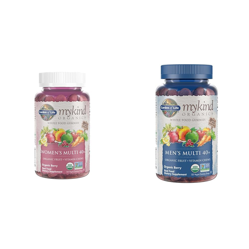 Garden of Life Organics Women 40+ Gummy Vitamins - Berry - Certified Organic, Non-GMO, Vegan & Organics Men 40+ Gummy Vitamins, 40+Multi Berry, 120 Count