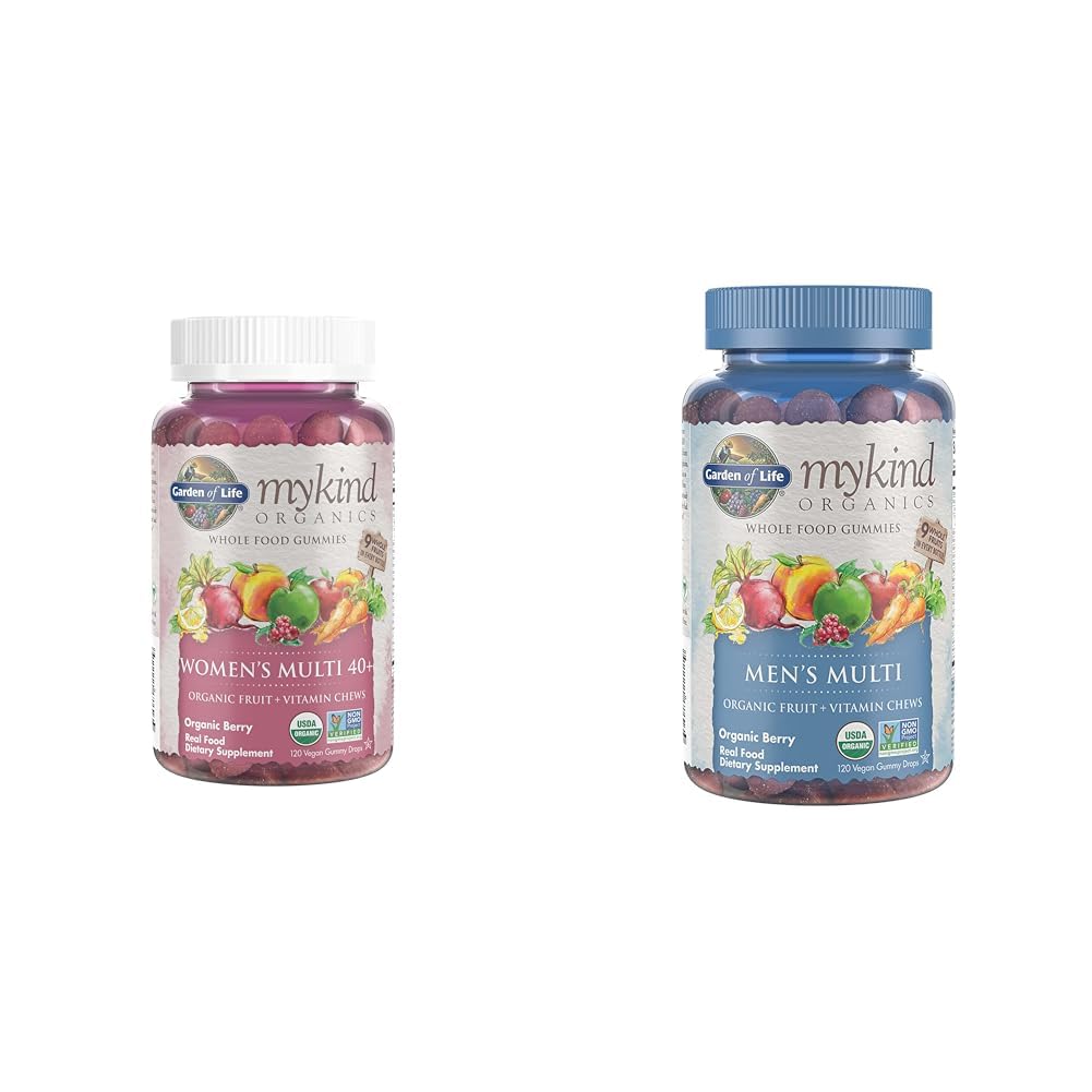 Garden of Life Organics Women 40+ Gummy Vitamins - Berry - Certified Organic, Non-GMO, Vegan & Organics Men's Gummy Vitamins Multi Berry, 120 Count