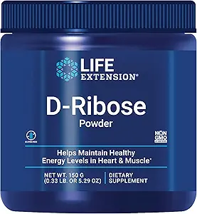 Extensión de vida D-Ribose Powder, Dissolve in Liquid to encourage Cellular Energy Production and Support Heart and Muscle Health, Gluten-Free, Non-GMO, Vegetarian, 150 Grams