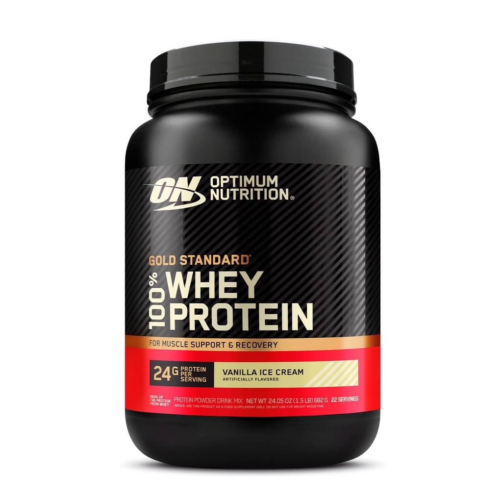 Optimum Nutrition, Gold Standard 100% Whey Protein Powder Vanilla Ice Cream, 24 Ounce