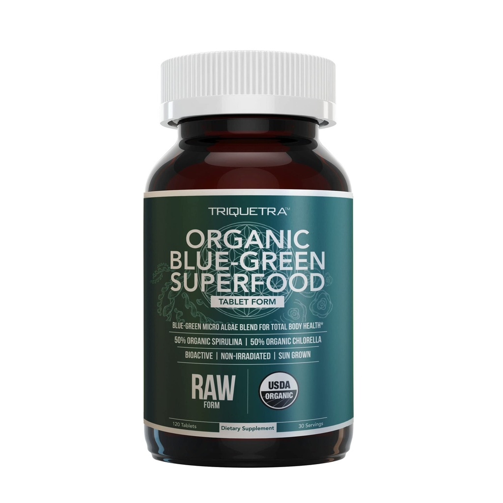 Tablas ecológicas de espirulina y clorella – 4 Certificaciones orgánicas, crudas, no irradiadas – 50/50 Blue Green Algae Blend – Contenido antioxidante Igual a 5 Serviciones de verduras (120 Tabletas)