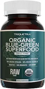 Tablas ecológicas de espirulina y clorella – 4 Certificaciones orgánicas, crudas, no irradiadas – 50/50 Blue Green Algae Blend – Contenido antioxidante Igual a 5 Serviciones de verduras (120 Tabletas)