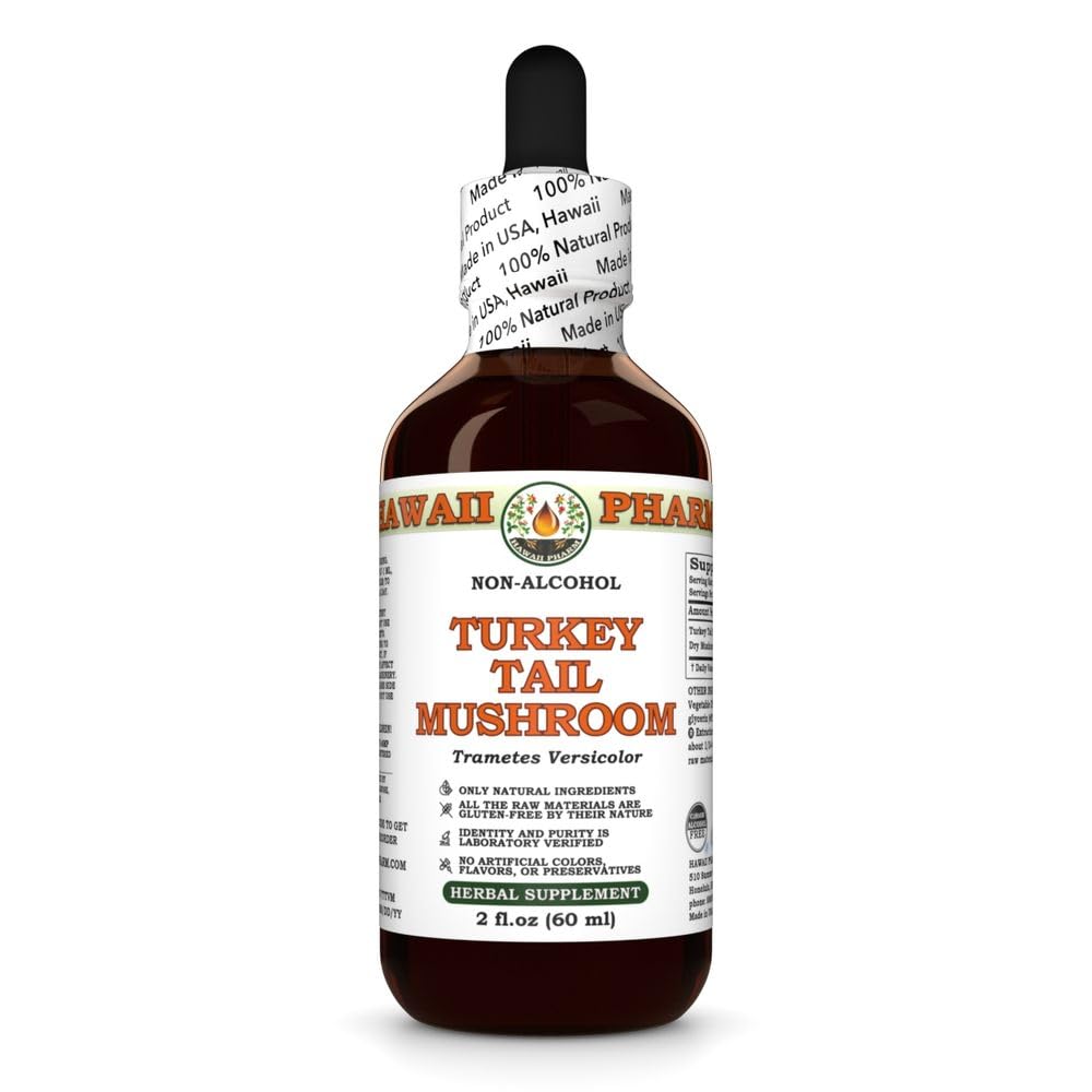 Turkey Tail Mushroom (Trametes Versicolor) Dry Mushroom Glycerite, All Natural, Vegan, Lab Tested Alcohol-Free Liquid Extract - 2 fl.oz