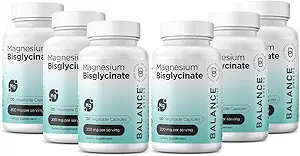 Magnesio Bisglycinate 200mg - High Absorption Chelated Magnesium Supplement - Gentle on Stomach, Gluten-Free, Supports Sleep, Muscle Cramps & Positive Mood - 120 Capsules (Pack of 6)
