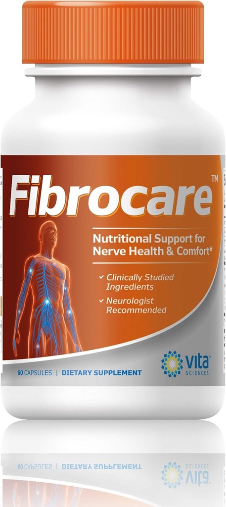 Vita Sciences FibroCare Fibromyalgia Suplemento de Reparación Rápida de Salud Nerve. R-ALA natural Forma 40x Fuerza con vitaminas y antioxidantes para renovar y revitalizar pies, manos, piernas y pies. 60 Ct.