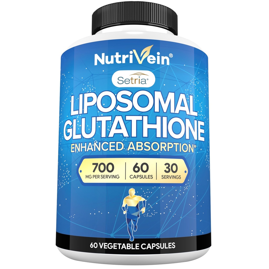 Nutrivein Premium Liposomal Glutathione Suplemento 700 mg - 60 cápsulas - Glutathione pura - Antioxidante maestro - Protección celular, limpieza, hígado, cerebro, vitalidad y defensas