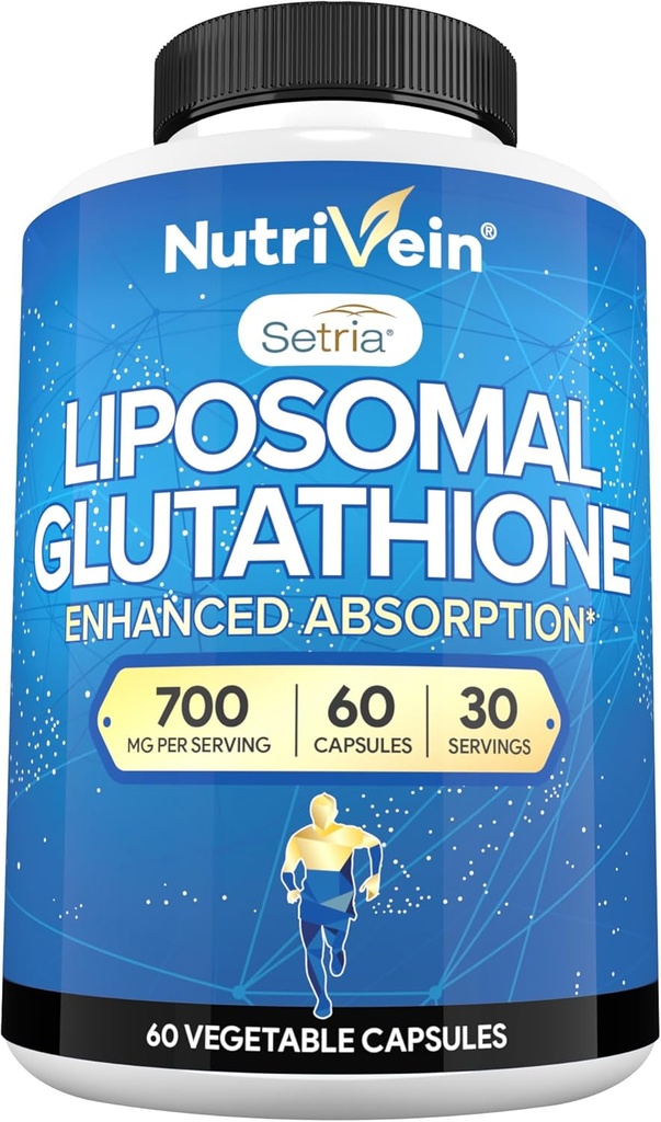 Nutrivein Premium Liposomal Glutathione Suplemento 700 mg - 60 cápsulas - Glutathione pura - Antioxidante maestro - Protección celular, limpieza, hígado, cerebro, vitalidad y defensas