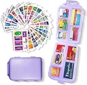 Farmacia de bolsillo con etiquetas de medicina 146 etiquetas de viaje Contenedor de píldoras diarios Mini medicamento organizador de almacenamiento Organizador de píldoras Funda de pila de 7 días Organizador de píldoras (Purple, 1 paquete)