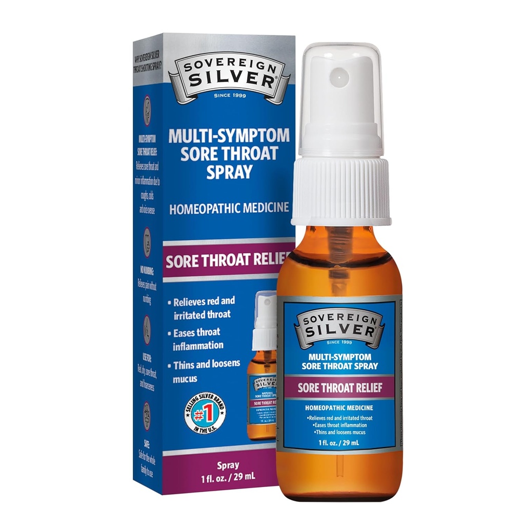 Soberana Silver Sore Throat Spray - Colloidal Silver Throat Spray, Immune Support Supplement for Adults and Kids, Daily Use Liquid Argentum Nitricum Solution - 1 fl oz (30mL)
