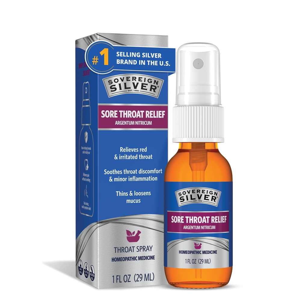 Soberana Silver Sore Throat Spray - Colloidal Silver Throat Spray, Immune Support Supplement for Adults and Kids, Daily Use Liquid Argentum Nitricum Solution - 1 fl oz (30mL)
