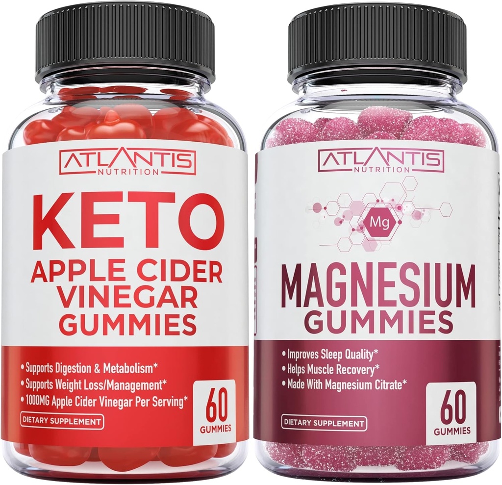 60 Keto Manzana Sider Vinegar Gummies Pérdida de Peso Avanzada + 60 Magnesio Gummies Formado con 770 MG Magnesium Citrate.