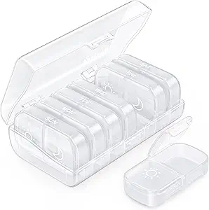 AUVON XL Organizador semanal de píldoras 2 veces al día, Pill Box 7 día con aperturas únicas para fácil de usar, White AM Caso de píldoras para medicamentos, vitaminas, aceites de pescado, suplementos