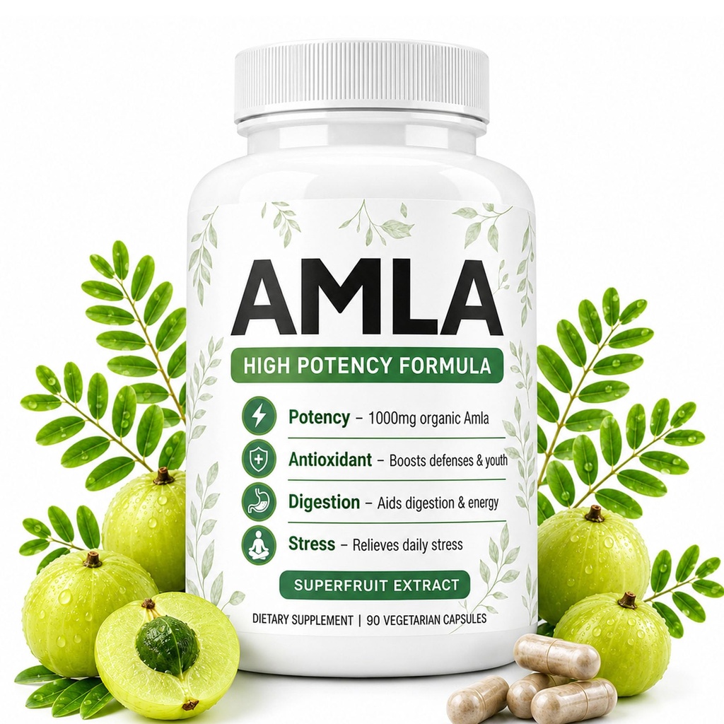 Amla Capsules, Organic Amla Superfruit Capsules 1000mg, Plant-Based Superfruit Extract, for Antioxidant Support, Energy, Stress Balance & Digestive, 90 Capsules