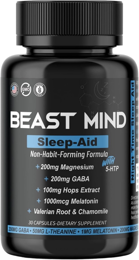 Non-Habit Forming Sleep Aid: Wake Up Refreshed - Powerful Formula with Melatonin, GABA, Valerian Root, Chamomile, Magnesium for Restful ' Deep Sleep - 30 Capsules