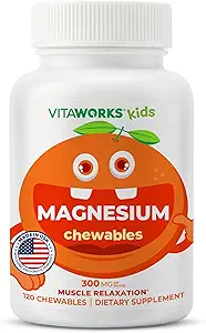 Kids Magnesium Chewable | Great Tasting | 300mg Magnesium Supplement | Vegan, Non GMO and Gluten Free Magnesium Oxide Supplement | for Muscle Function | 120 Chewables | Vitaworks