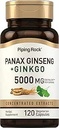 Piping Rock Panax Ginseng &amp; Ginkgo Biloba Suplemento Silencio 5000 mg  120 Capsules ← Black Pepper Extract ← Vegetarian, Non-GMO, and Gluten Free Supplement