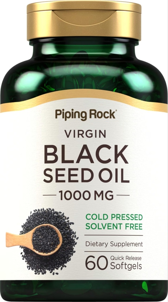 Piping Rock Black Seed Oil Softgel Capsules  1000mg ← 60 Pills ← Cold Pressed Solvent Free ← Non GMO, Gluten Free Supplement