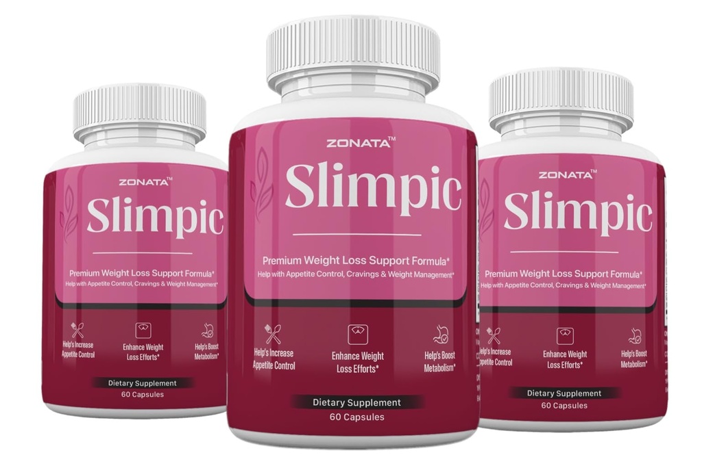 Zonata (Pack of 3) Slimpic Capsules with Apple Cider Vinegar & Raspberry, Slimtide Supplement (180 Capsules)