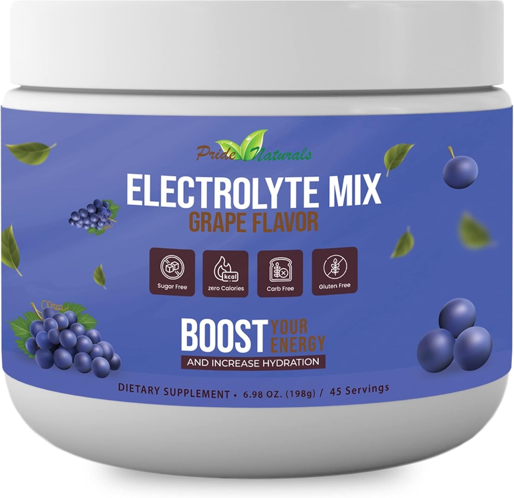 Electrolyte Powder - Refreshing Workout Recovery Electrolytes, Sugar Free, Gluten Free & Vegan, Pure Keto &amp; Paleo Hydration Beverage, Immune Boosting Vitamins (198 Grams, Grape)