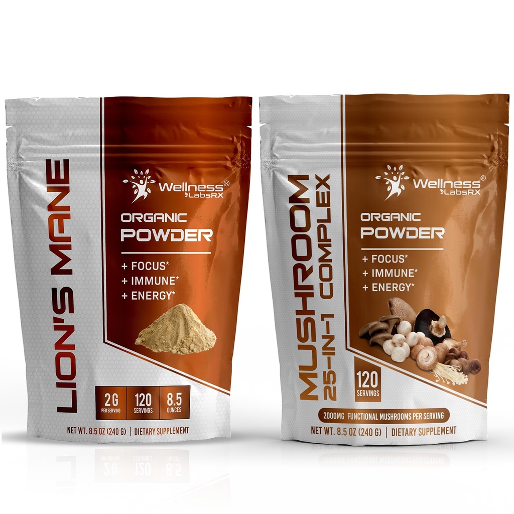 WELLNESS LABSRX Lions Mane Powder 2000mg - Mushroom Powder 25 in 1 2000mg | Bundle