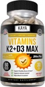 Kaya Naturals Vitaminas K2 con D3 5000IU Suplemento para Hombres y Mujeres - Fácil de Tragar - Bioperina Capsules (60 Cuenta (Pack of 1))