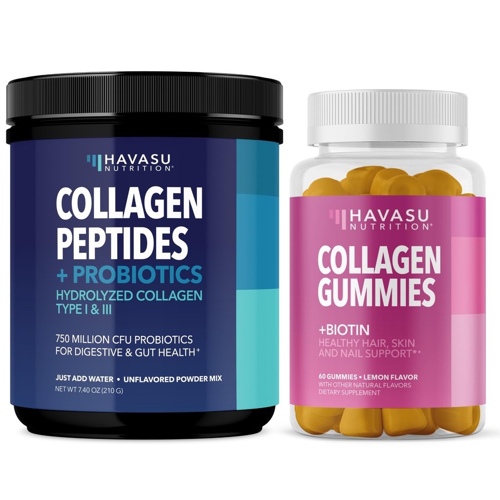 Collagen Peptides Powder Supplement and Collagen Gummies Bundle