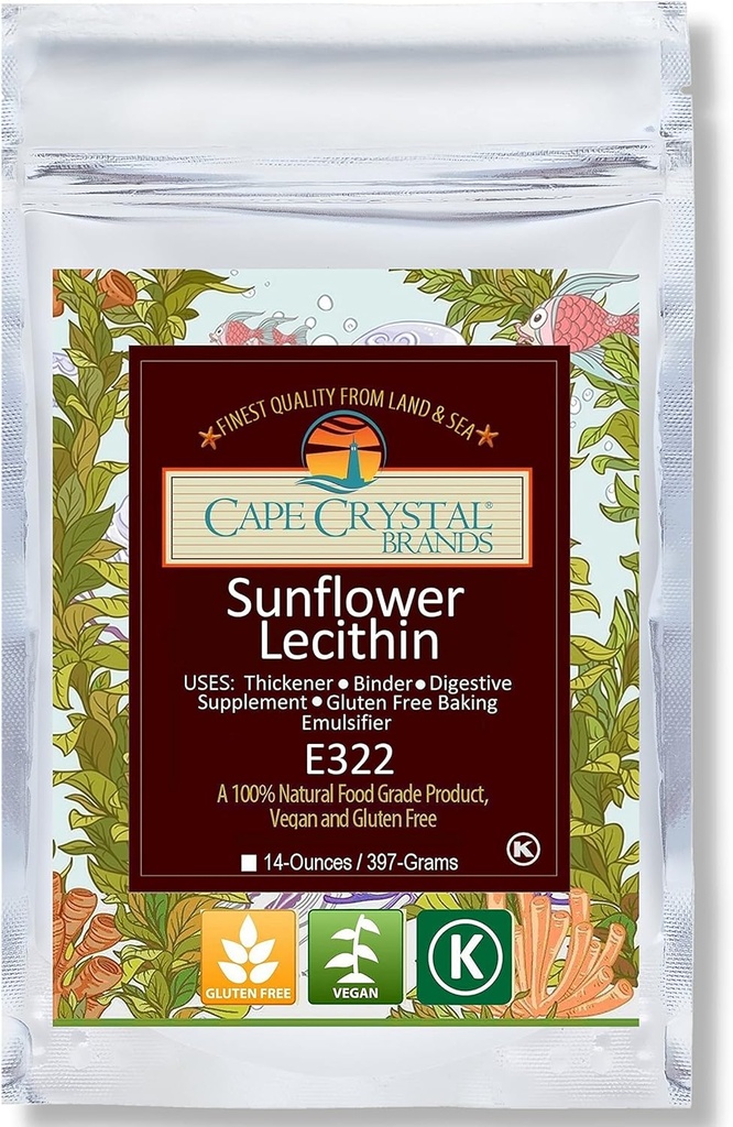 Cape Crystal Sunflower Lecithin Powder, 100% natural y libre de gluten. Es la alternativa Vegan, no GMO a Soy Lecithin Powder (14-oz.)